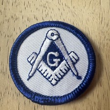 Square & Compass Round Embroidered Masonic Patch - [White & Blue]