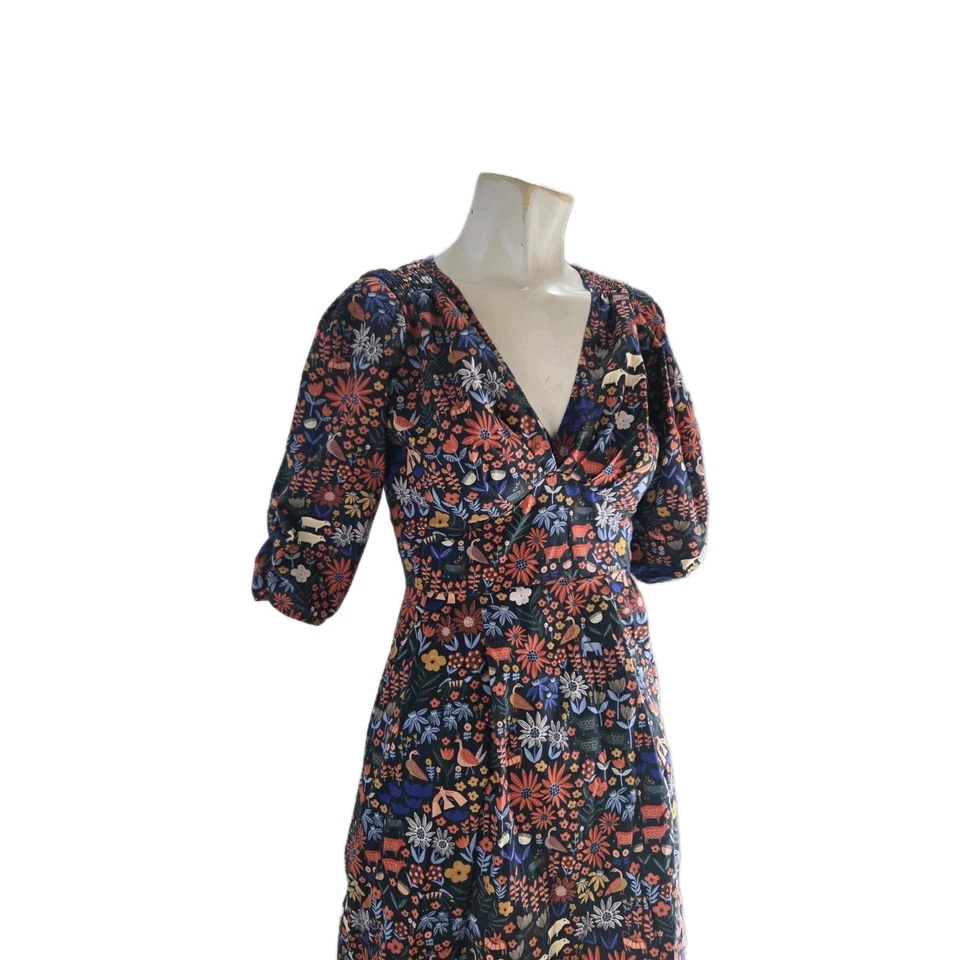 Vestido feminino Smoking Lily estampa animal pequeno étnico floral boho algodão orgânico - Imagem 4 de 4