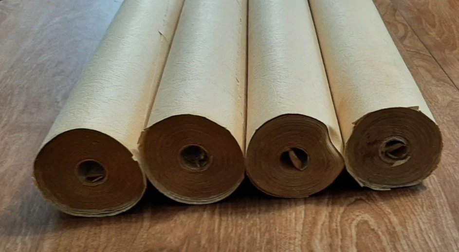 Papel Pintado Vintage Años 70 Diseño Hoja Blanca Grabado en Oro Sin Pegar 4 Doble Foto 4 de 4