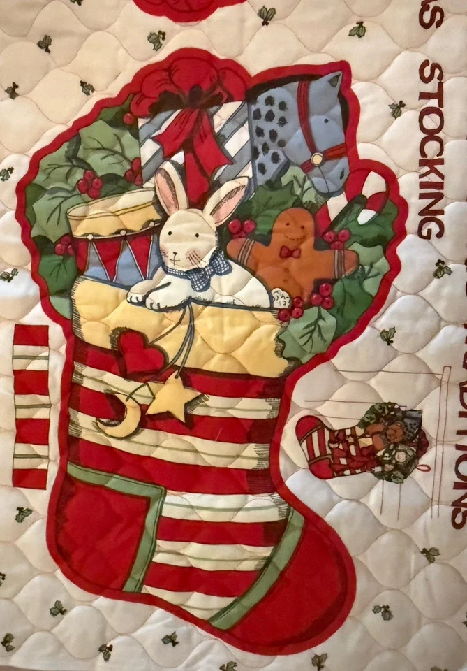 Fabric Traditions Quilted Christmas Stocking Cut And Sew Fabric Panel Vintage   - Image 3 of 4
