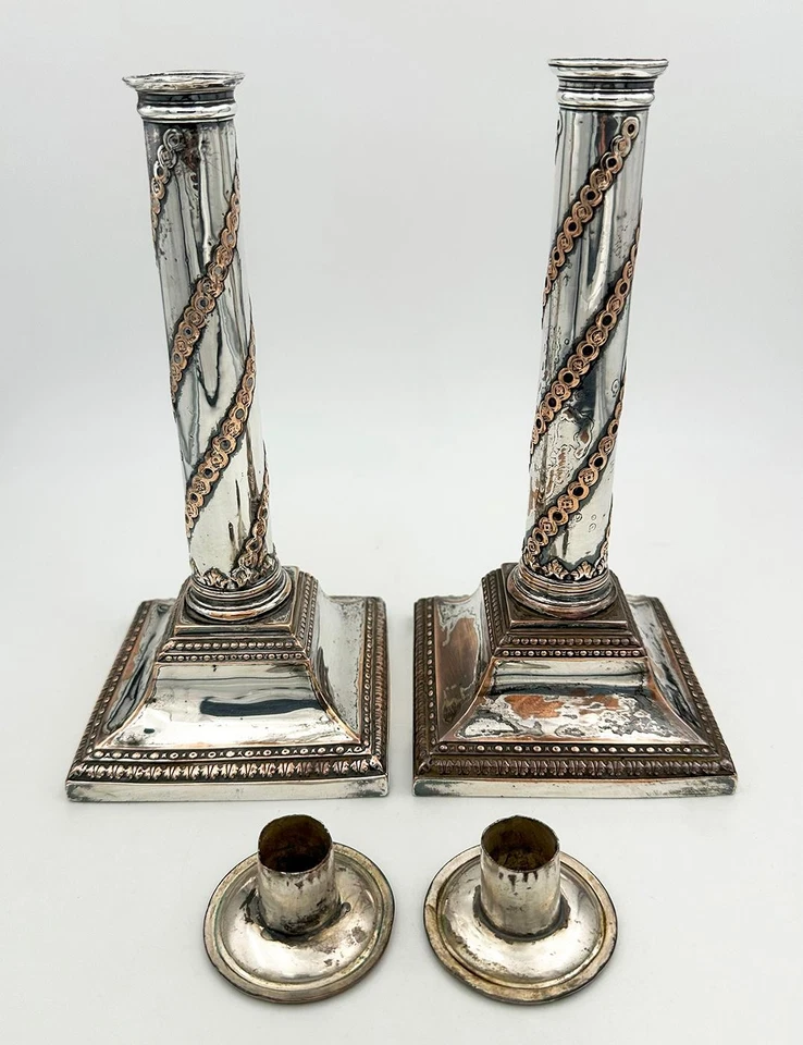 PAR DE CANDELABROS GEORGE III PLACA SHEFFIELD c1780 Foto 2 de 4