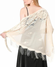 Ladiery Triangle Lace Shawls and Wraps for Evening Dresses with Tassels for E...