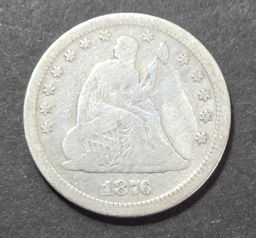 1876-CC Liberty Seated Quarter, VG , Cleaned