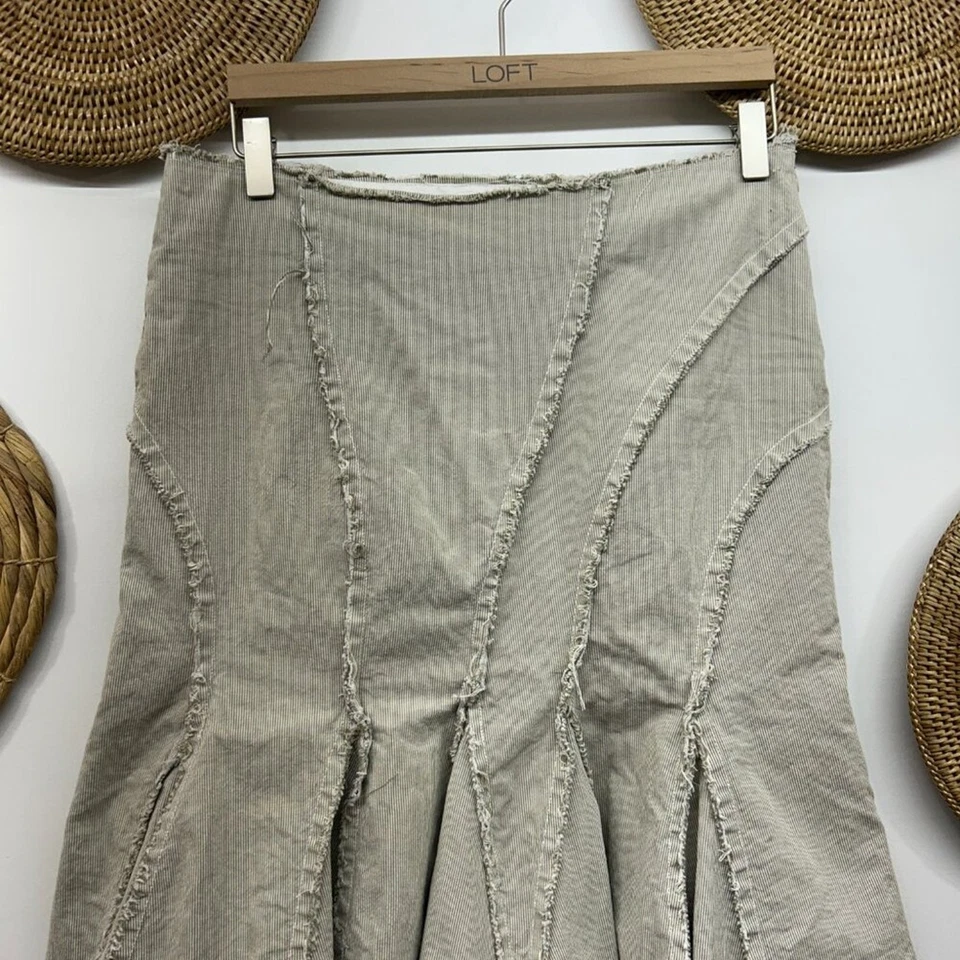 Vintage Y2K 2000s Poleci Gray White Striped Raw Edge Flare Skirt 6 - Image 3 of 4