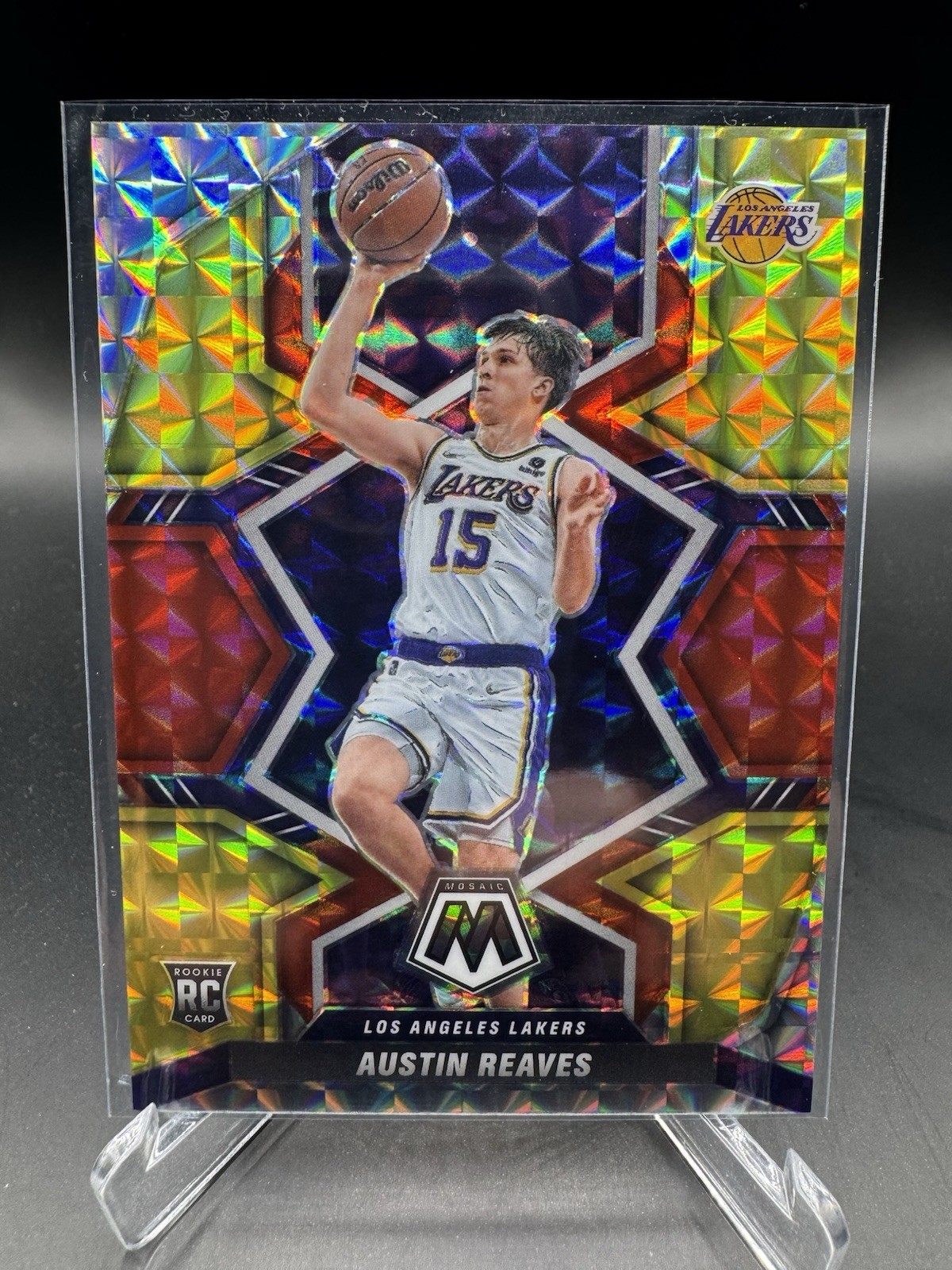 2021-22 Panini Mosaic Austin Reaves RC Choice Fusion Red & Yellow /88 Lakers