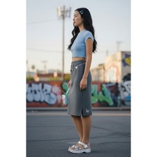Vtg Y2K Butterfly Embroidered Midi Skirt Sz L Gray Minimalist 90s Club Festival