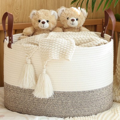 Large Blanket Basket (20''x13''),Woven Baskets for storage Baby Laundry Hamper,...