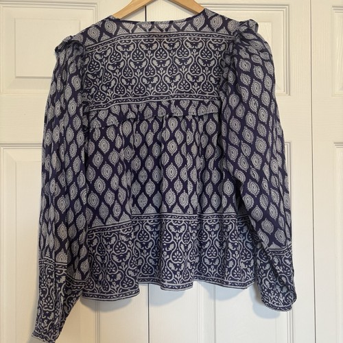 Women’s Alicia Bell Ruffle Printed Sheer Blue Top Size Large - Bild 5 von 7