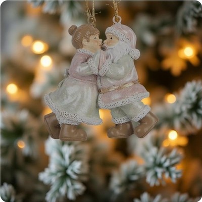 Mr & Mrs Santa Claus Anhänger 7x4x8cm rosa Weiß Weihnachten Clayre & Eef