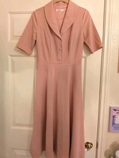 Small H R Homrain Blush Pink Tea Length Dress, Short Sleeve Retro 40s 50s Style 