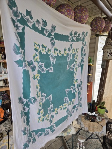 VNTG 60's Printed Cotton Linen Tablecloth 49"x45" Grandmas - Picture 7 of 7