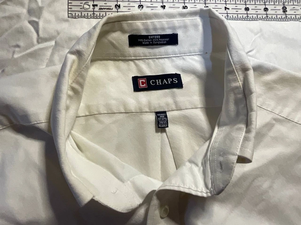 Chaps Men's Long Sleeve Button-Down Oxford Dress Shirt Size 17-17.5/34-35 White - Image 4 of 4