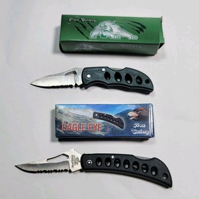 Frost Cutlery Black Cat & Eagle Eye Folding Knives Lot of 2 Stainless Steel
