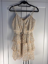 Mi Ami White Yellow Dainty Floral Mini Dress Tiered Size Small Boho Cottagecore