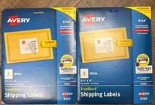 (2)Avery 8164 White Ship  Labels TrueBlock 3-1/3" x 4" White 25 Sheets 150 Label