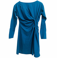 ASOS DESIGN Blue Ruched Knit Boat Neck Long Sleeve Sheath Mini Dress US 0