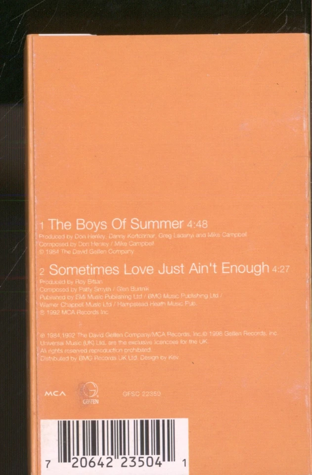 Don Henley Boys of Summer cassette UK Geffen 1998 cassette single - plays same - Image 2 of 2
