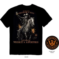 Whiskey Business To Hell With Streaming & Chill Black T-Shirt Horse Skull Cowboy