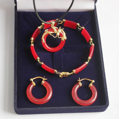3pcs Women Jade 18K Gold Plated Jewelry Necklace Earrings Bracelet Birthday Gift - Picture 13 of 24
