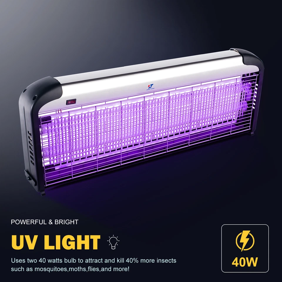 2 peças YT elétrico UV mosquitos assassino 40W alta tensão insetos zapper lâmpada interna - Imagem 3 de 4