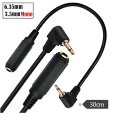 Angle 3.5mm 1/8" TS Mono Male to 6.35mm 1/4" Female Adapter Audio Guitar Cable