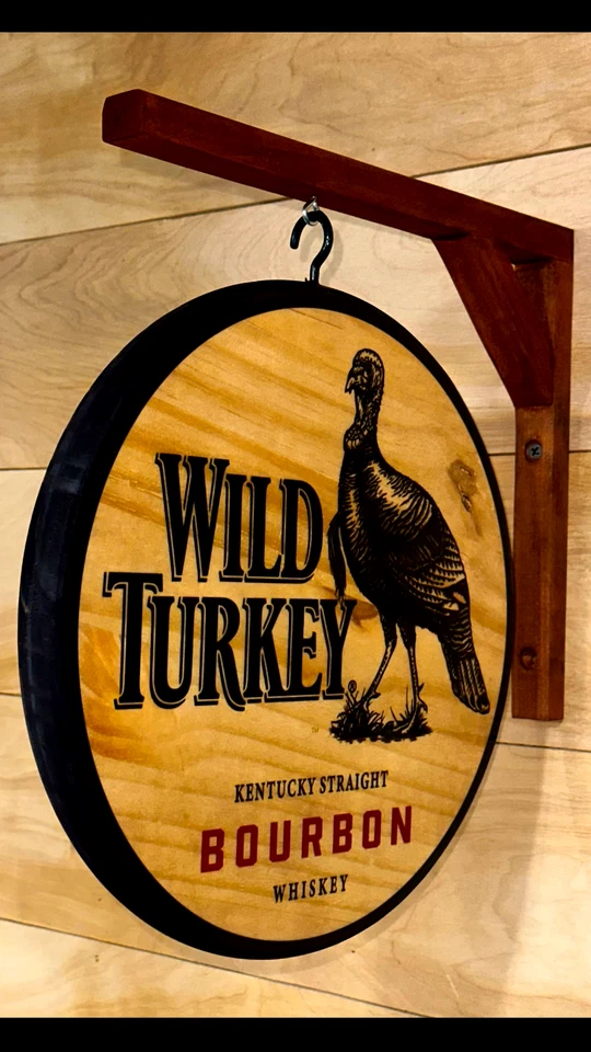 Placa de madeira Wild Turkey Bourbon dupla face pub - 12 polegadas de diâmetro - Imagem 2 de 2