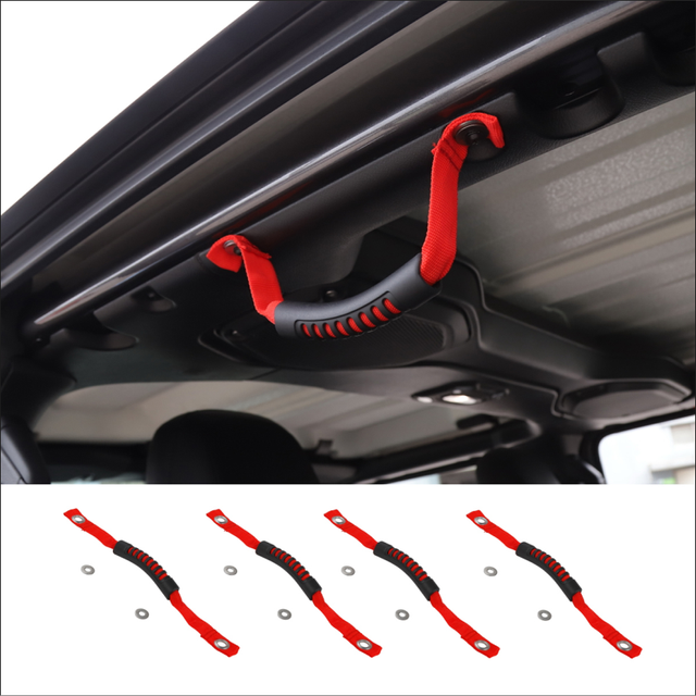 4pcs Red Front & Rear Roll Grab Handles Off Road For 2020 Jeep