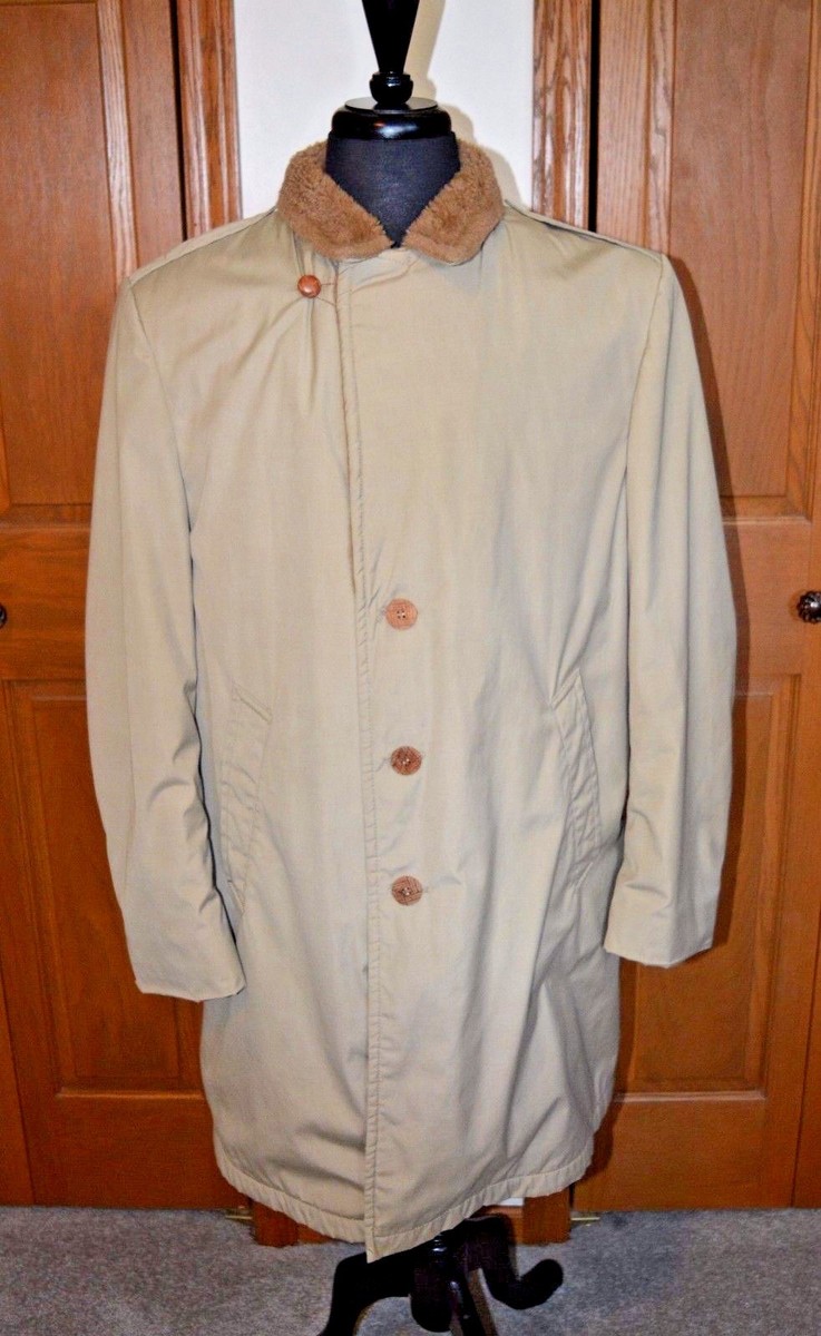 VTG Men's Trench Coat Overcoat ZERO KING 42 Faux Fur Collar