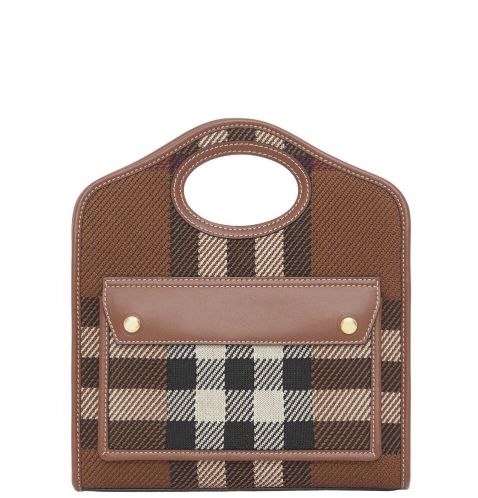 Burberry Mini Check Jacquard Pocket Bag- Dark Birch Brown | eBay