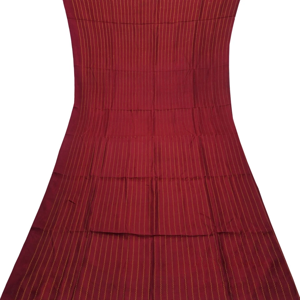 Vintage Red 100% Pure Silk Handwoven Sari Remnant 4YD Craft Fabric Silk Scrap - Image 2 of 4