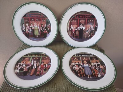 (4) Williams-Sonoma Guy Buffet ''Les Cafes'' Wine, Cafe, Dining Dinner Plates