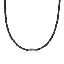 3mm Black Rope Leather Cord Chain Necklace Stainless Steel Magnetic Clasp 16-24“