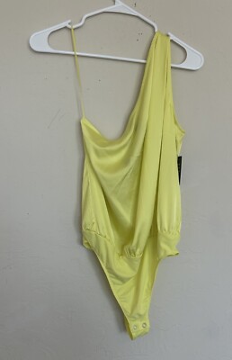 Express Bright Yellow One Shoulder Bodysuit S NWT Vibrant Colorful Snap