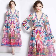 Vestito Abito Lungo Elegante Bohoo Morbido Fiori Raso Colorato GIPSY 11479