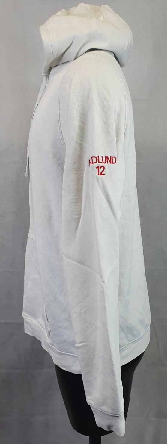 OFF WHITE Felpa con cappuccio NIKE squadra di hockey bianco sporco UK M. ricamata C R & HEDLUND n. 12.