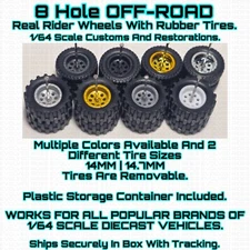 8 Hole Beadlock OFF-Road Real Rider Wheels Rubber Tire For 1/64 Scale Hot Custom
