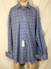 Men's NWT Tasso Elba Blue Plaid Supima Stretch Regular-Fit Non-Iron Shirt