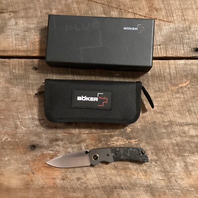 Boker Plus Gulo Linerlock Marble CF Handle D2 Steel Folding Knife 