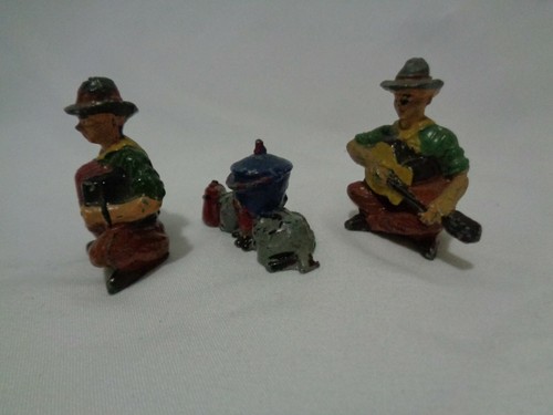 Old Timpo Lead Toy Miniatures Cowboys Singing Guitar Accordian Campfire 3 pc - Picture 3 of 9