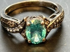 Vintage Blue Glass  Clear Rhinestone Sterling Silver 925 Ring Size 5.75