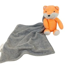 Carters Orange Fox Plush Lovey Rattle Gray Fleece Security Blanket Baby Toy 10"