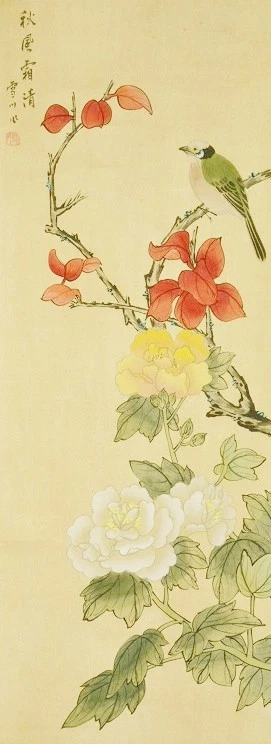 CHINESE PAINTING HANGING SCROLL China 53.1" Picture Bird Flower From Japan c374 - Image 4 of 4