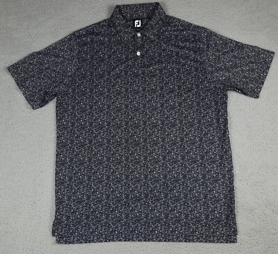 Footjoy Polo Shirt Mens Sz L White Black Polka Dot Splatter Golf S/S