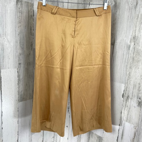 Gold Silk Blend Lightweight Capri Pants 