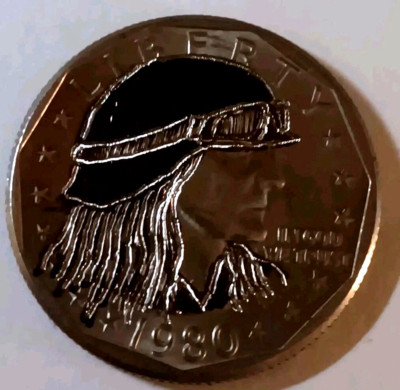 Susan B Anthony Dollar hand carved original by J&M Tarantula As Biker Chick