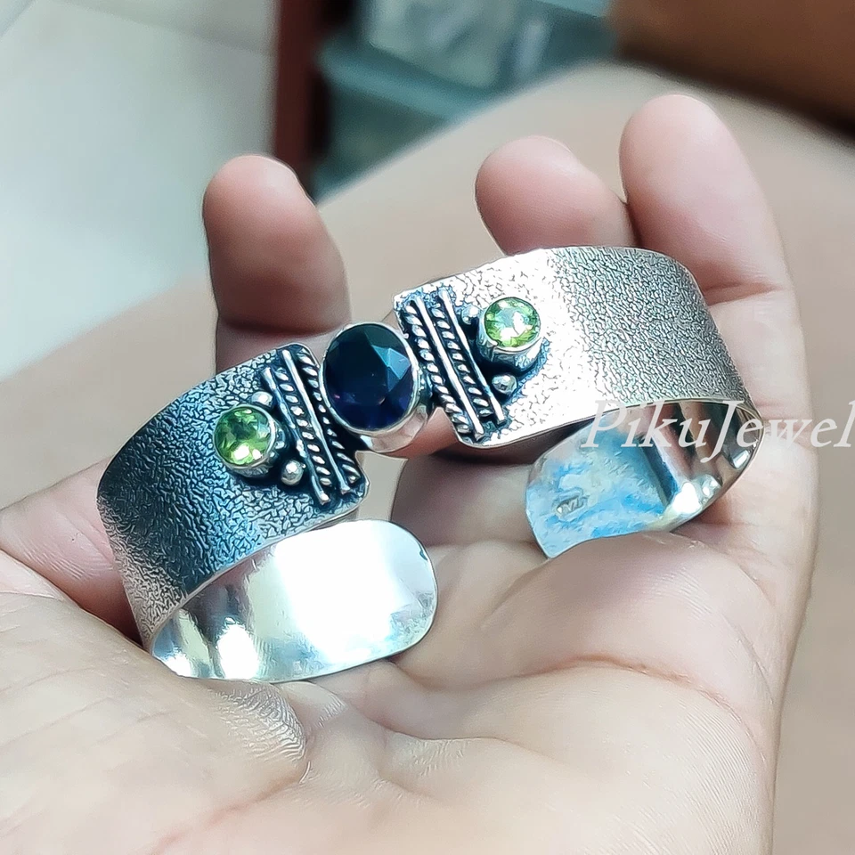 Amethyst mit apfelgrünem Peridot Edelstein 925 Sterling Silber großer Armreif... - Bild 3 von 4