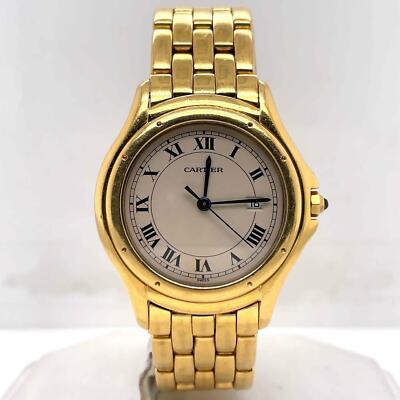 Cartier Cougar Quartz 32mm 18k Yellow Gold Silver Roman Dial