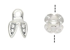 Bead Cap, Silver Plated Brass 4 Prong 4.5x4mm Bell Cap to Fit 4-5mm Beads