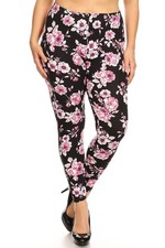 Buttery Smooth Decadent Pink Floral Plus Size Leggings Pink 3XL/4XL