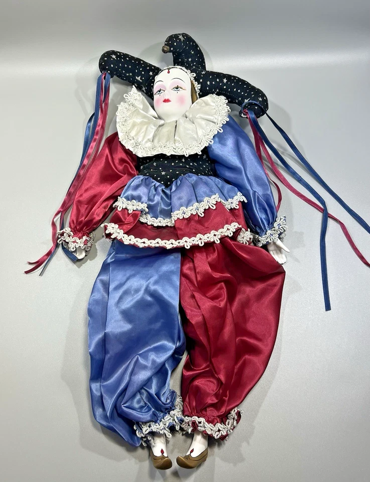 Винтажная фарфоровая кукла Dynasty коллекция Maurice Jester Clown 1983 редкая 23 дюйма - Изображение 3 из 4